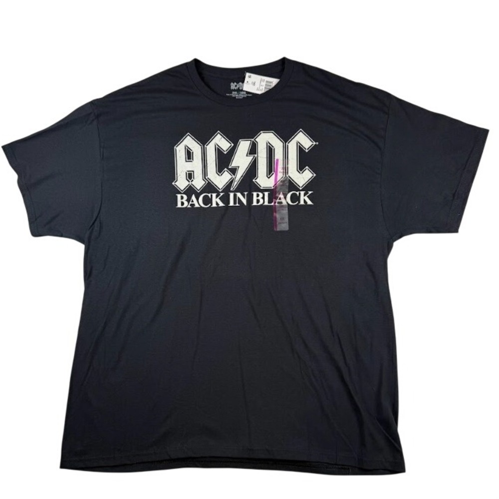 AC/DC Back in Black Graphic T-Shirt Mens 2XL Black 100% Cotton Band Tee NWT